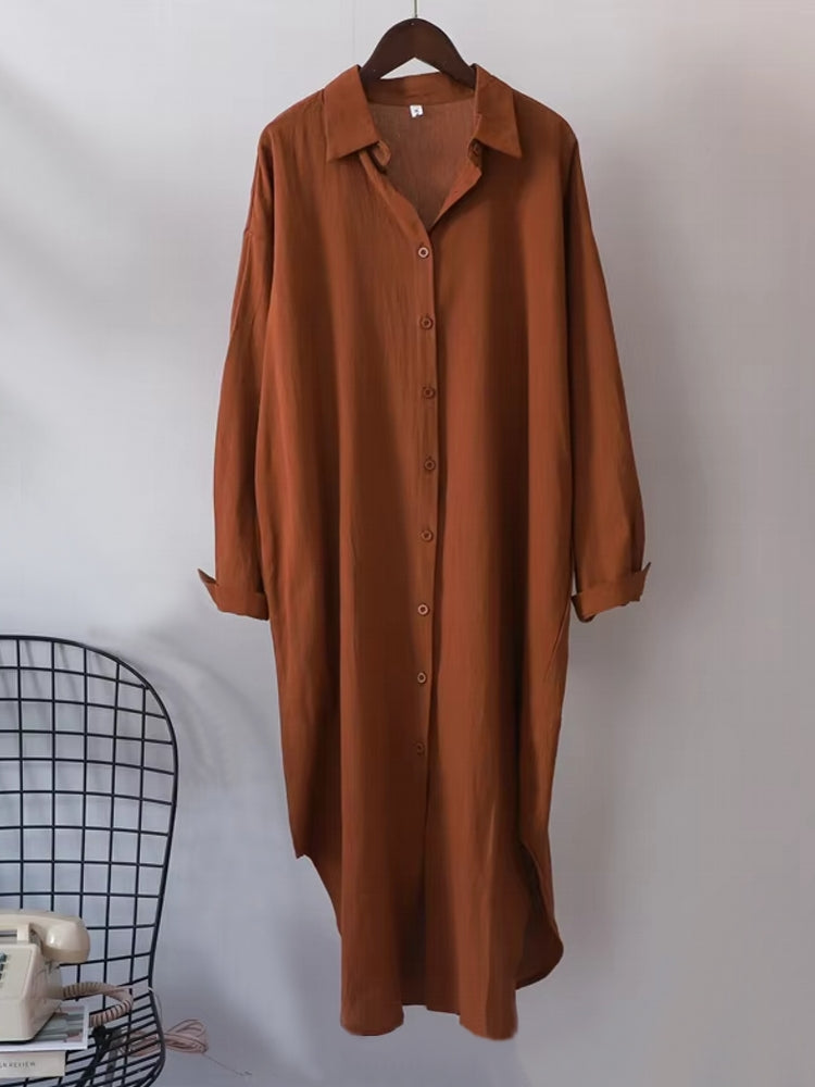 Women Cotton Oversized Big Shirt Dress Dark Brown Blouses - Tophatter Daily Deals