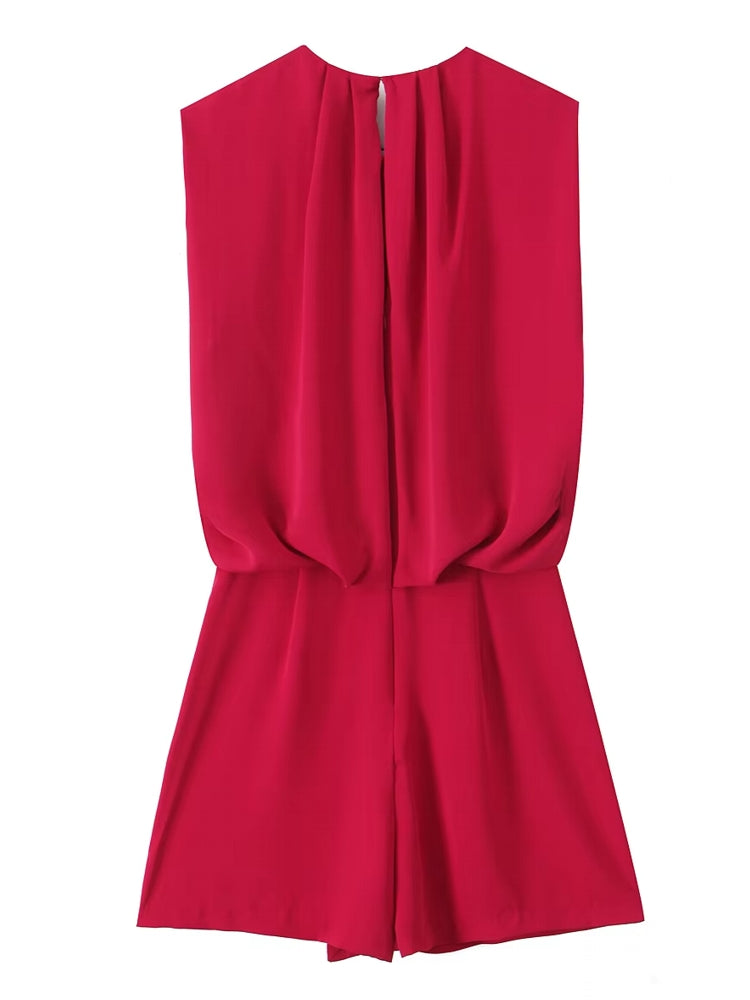 Chic Round Neck Sleeveless Slim-Fit Shorts Blouses - Tophatter Daily Deals