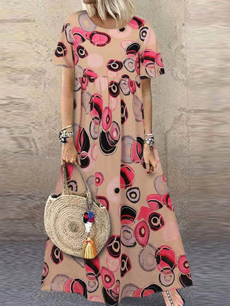 Vintage Printed Round Point Women Maxi Dress Maxi Dresses - Tophatter Daily Deals