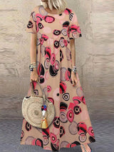 Vintage Printed Round Point Women Maxi Dress Maxi Dresses - Tophatter Daily Deals