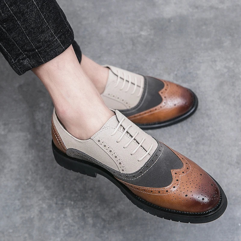 Men's Leather Oxfords Beige Men Shoes - Tophatter Daily Deals