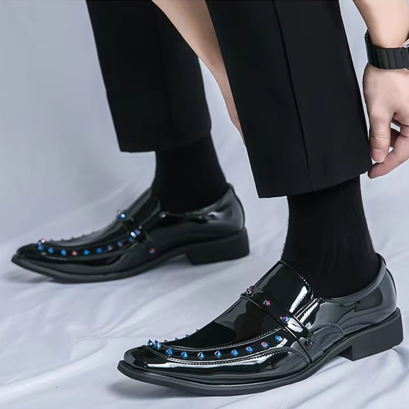 Fashion Gold, Silver, and Black Glitter Leather Rhinestone Shoes Men Dresses Shoes - Tophatter Daily Deals