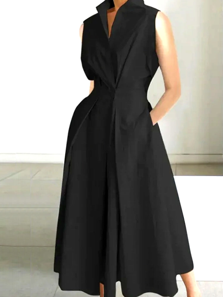 Elegant Lapel And Button Dress For Women Black Maxi Dresses - Tophatter Daily Deals