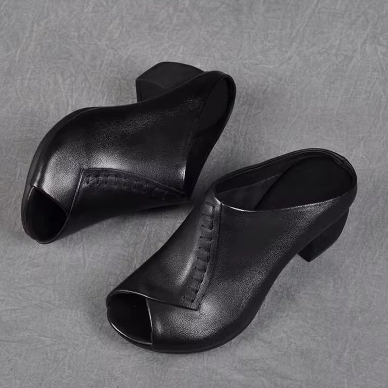 Soft Leather Fish Mouth Mother's Shoes Black Casual Women Shoes - Tophatter Daily Deals