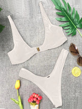Solid High Waist Gold Front Lock Bikini White Swimwear - Tophatter Daily Deals