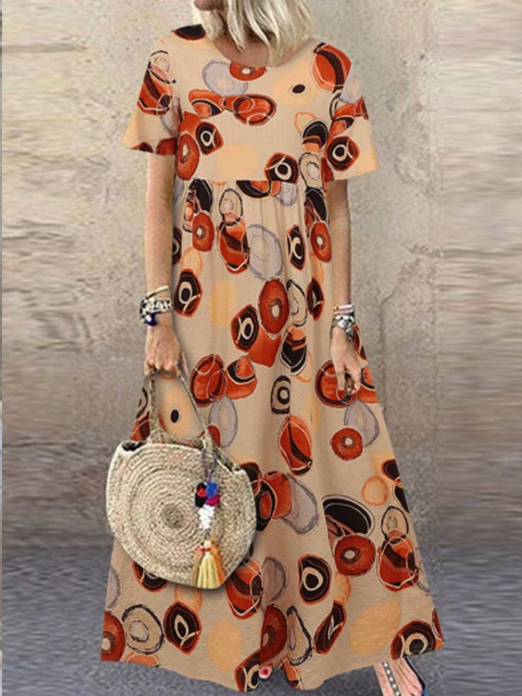 Vintage Printed Round Point Women Maxi Dress Maxi Dresses - Tophatter Daily Deals