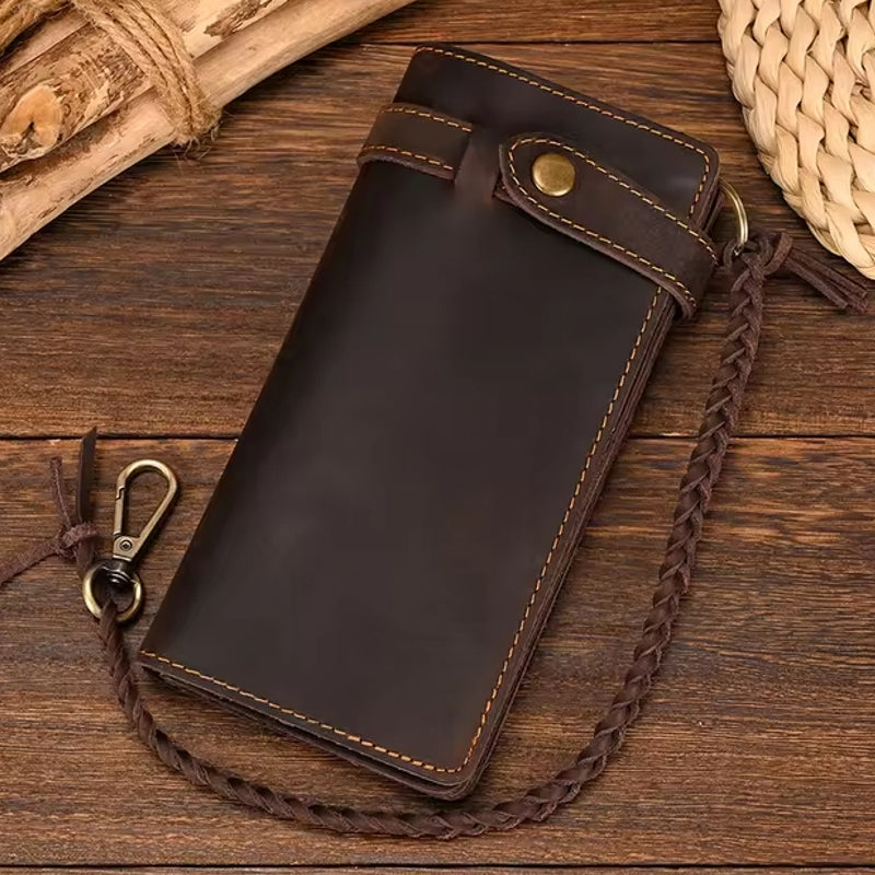 Vintage Brown Bifold Long Purse Genuine Leather Long Wallet Dark Brown Wallets - Tophatter Daily Deals