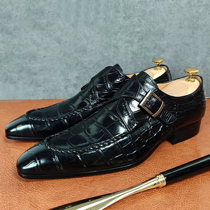 Black Crocodile Print Woven Pattern Loafers Men Dresses Shoes - Tophatter Daily Deals