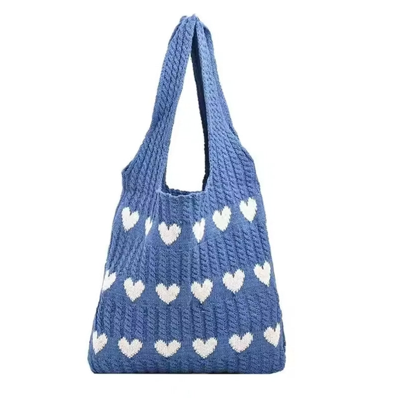 Summer Handmade Woolen Knitted Bag Blue Women Bag - Tophatter Daily Deals