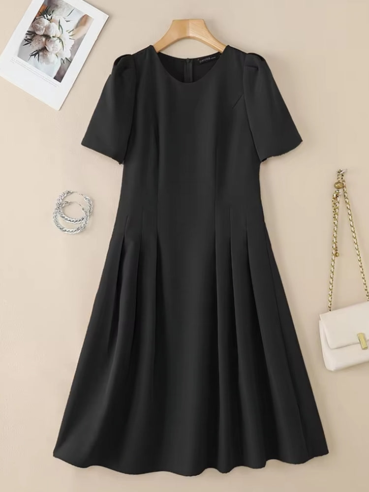 Women Summer Dress Elegant Office Lady Sundress Robe Black Midi Dresses - Tophatter Daily Deals