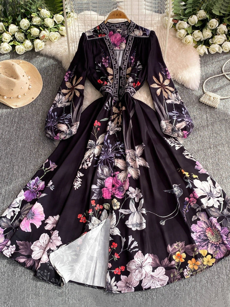 Casual Long Sleeve V-Neck Party Buttons Down Dress Maxi Dresses - Tophatter Daily Deals