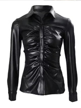 Faux Leather Button Front Shirt For Women Blouses - Tophatter Daily Deals