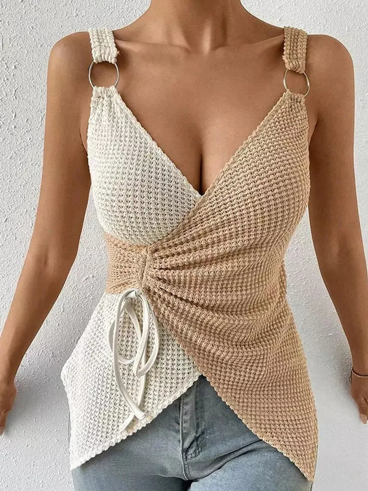 Summer Spring V Neck Sleeveless Knitwear Tops Blouses - Tophatter Daily Deals