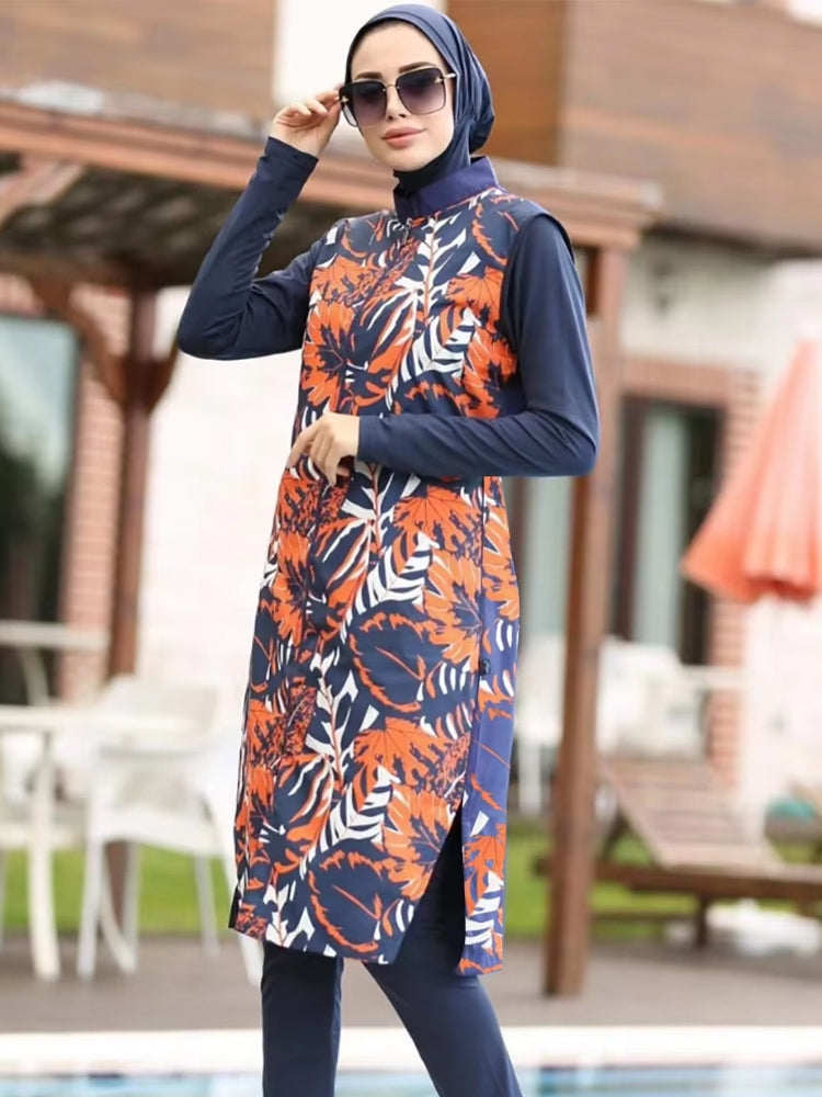 Long Sleeve Full Cover Hijab Top Pants Burkini Orange Swimwear - Tophatter Daily Deals