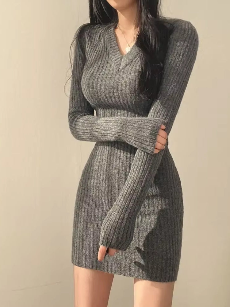 Women V-Neck Sexy Knit Bodycon Dress Mini Dresses - Tophatter Daily Deals