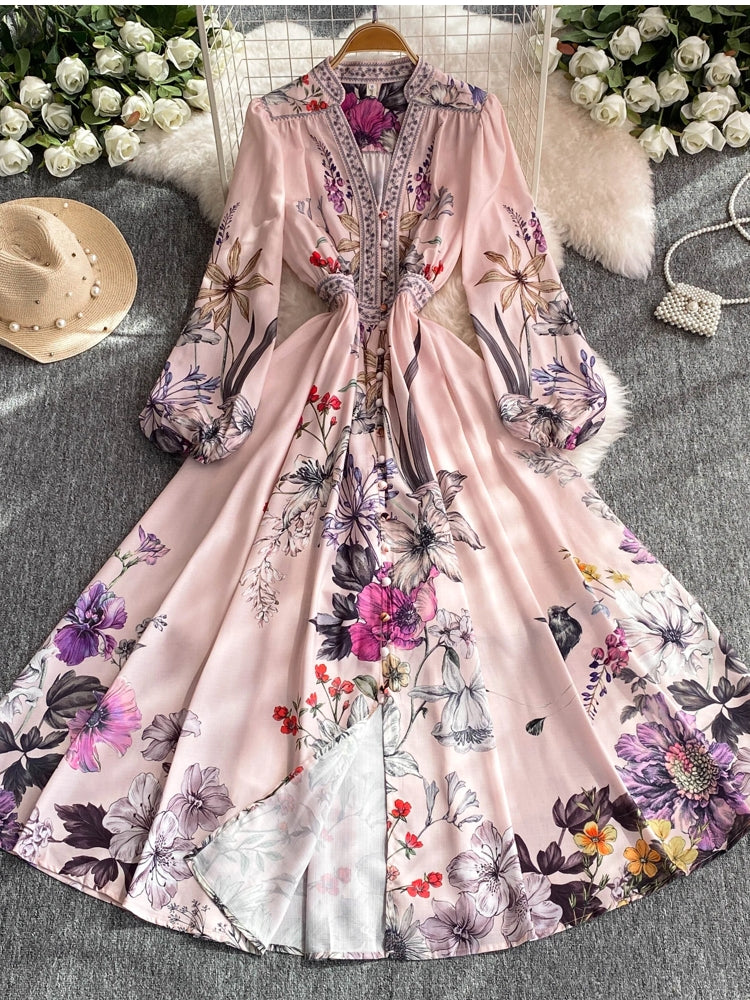 Casual Long Sleeve V-Neck Party Buttons Down Dress Maxi Dresses - Tophatter Daily Deals