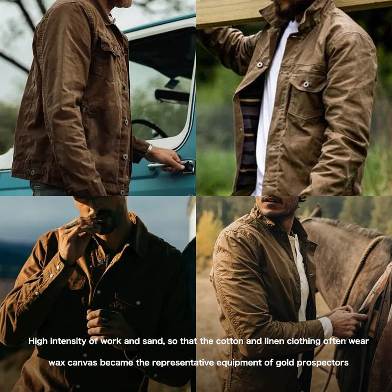 Retro Male Oil Waxed Canvas Coats Cotton Jacket Men Jackets - Tophatter Daily Deals