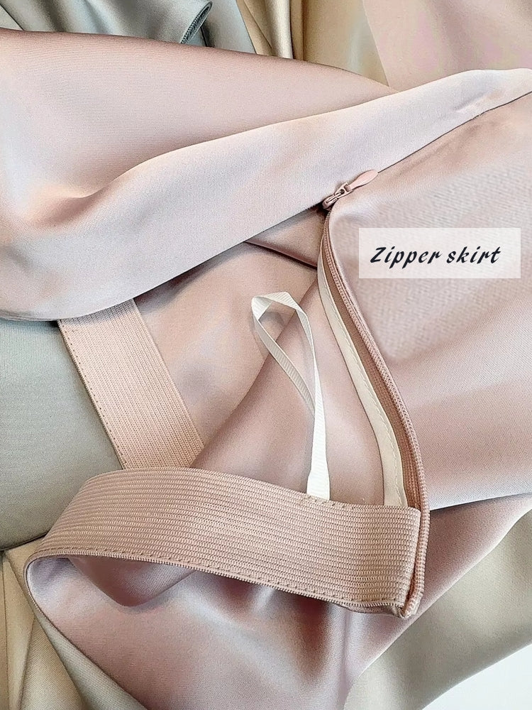 Smooth and silky Hip Wrap Zipper Skirt For Office Lady Midi Dresses - Tophatter Daily Deals