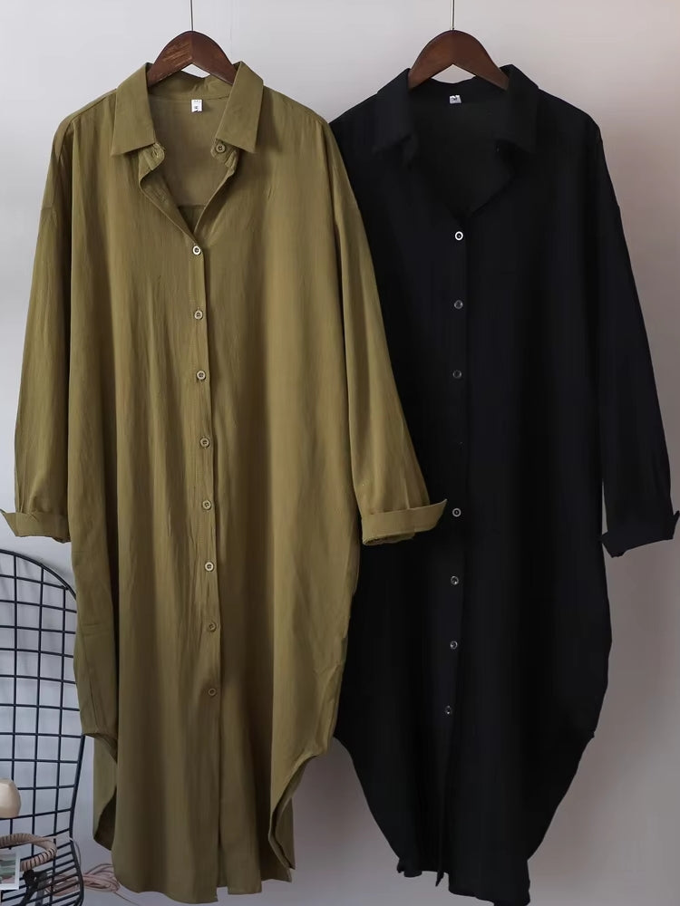 Women Cotton Oversized Big Shirt Dress Blouses - Tophatter Daily Deals