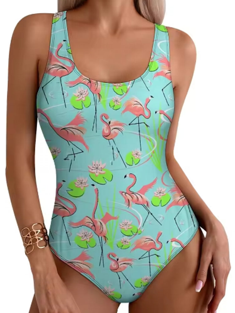 Stylish Tropical Flamingo Women Swimsuit One Piece Swimwear - Tophatter Daily Deals