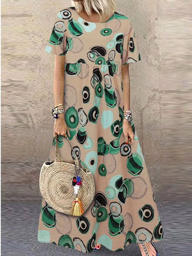Vintage Printed Round Point Women Maxi Dress Maxi Dresses - Tophatter Daily Deals