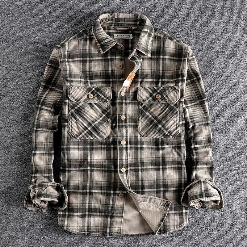 Plaid Woven Corduroy Men Shirts Gray Men's Shirts - Tophatter Daily Deals