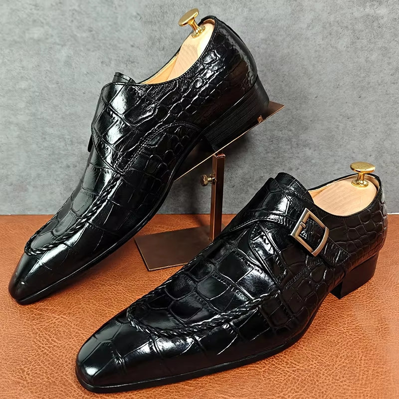 Black Crocodile Print Woven Pattern Loafers Men Dresses Shoes - Tophatter Daily Deals