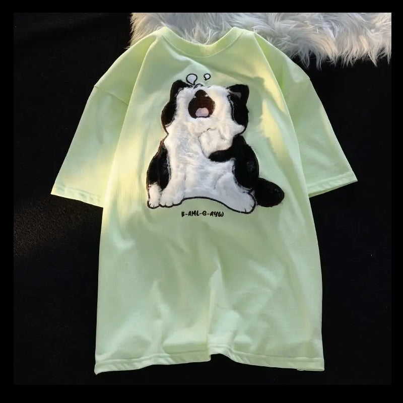 Cotton Baby Cat Couple Loose T-shirt Blouses - Tophatter Daily Deals