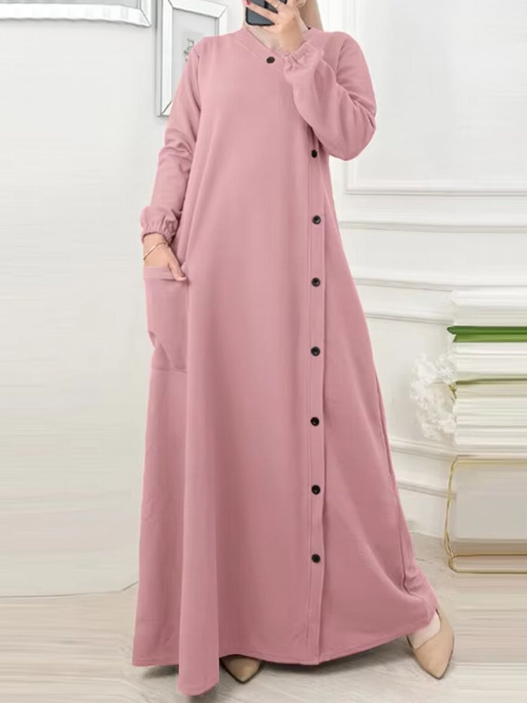Muslim O Neck Maxi Dresses Buttons Maxi Dresses - Tophatter Daily Deals