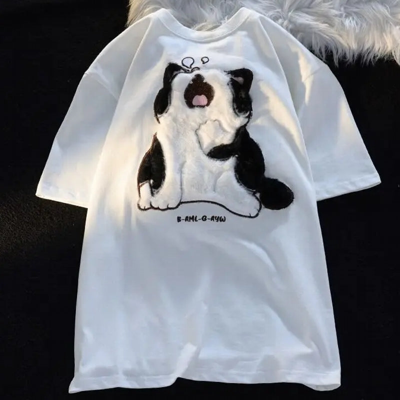 Cotton Baby Cat Couple Loose T-shirt Blouses - Tophatter Daily Deals