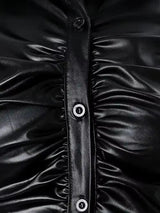 Faux Leather Button Front Shirt For Women Blouses - Tophatter Daily Deals