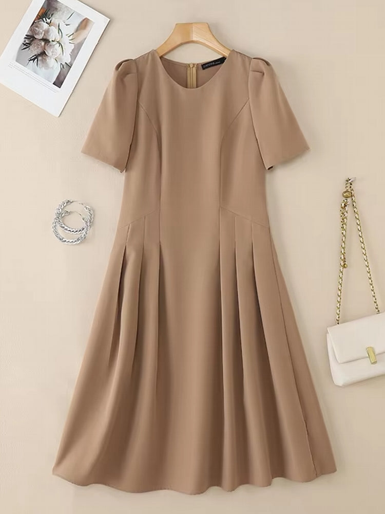 Women Summer Dress Elegant Office Lady Sundress Robe khaki Midi Dresses - Tophatter Daily Deals