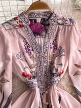 Casual Long Sleeve V-Neck Party Buttons Down Dress Pink Maxi Dresses - Tophatter Daily Deals