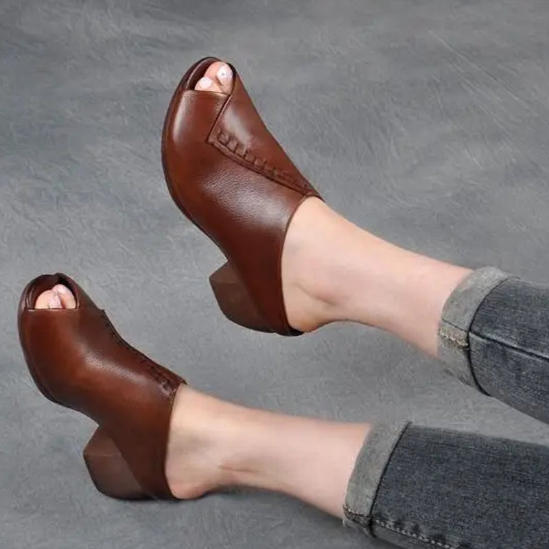 Soft Leather Fish Mouth Mother's Shoes Casual Women Shoes - Tophatter Daily Deals