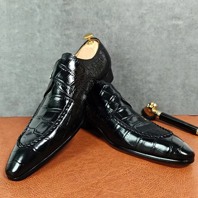 Black Crocodile Print Woven Pattern Loafers Men Dresses Shoes - Tophatter Daily Deals
