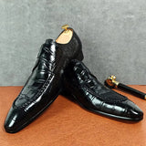Black Crocodile Print Woven Pattern Loafers Men Dresses Shoes - Tophatter Daily Deals