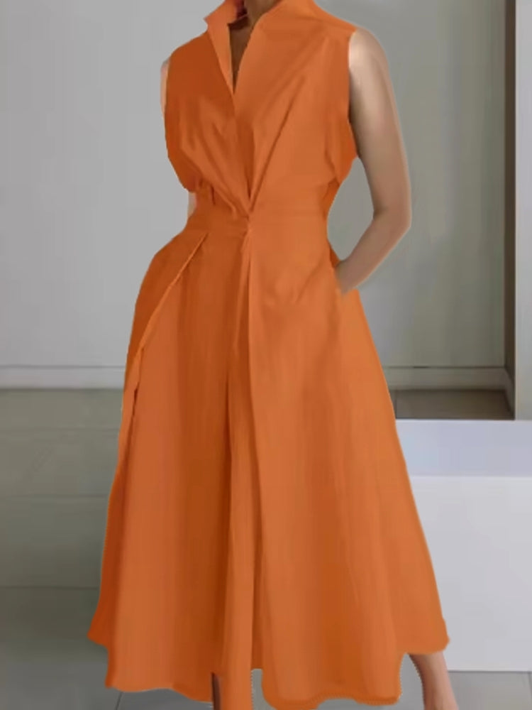 Elegant Lapel And Button Dress For Women Orange Maxi Dresses - Tophatter Daily Deals