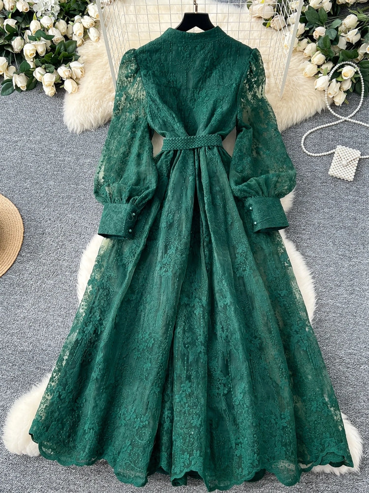 Elegant Luxury Lace Single Breasted Evening Party Dress Maxi Dresses - Tophatter Daily Deals