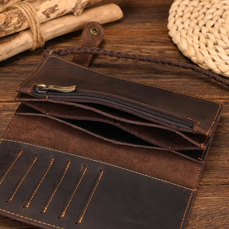 Vintage Brown Bifold Long Purse Genuine Leather Long Wallet Wallets - Tophatter Daily Deals