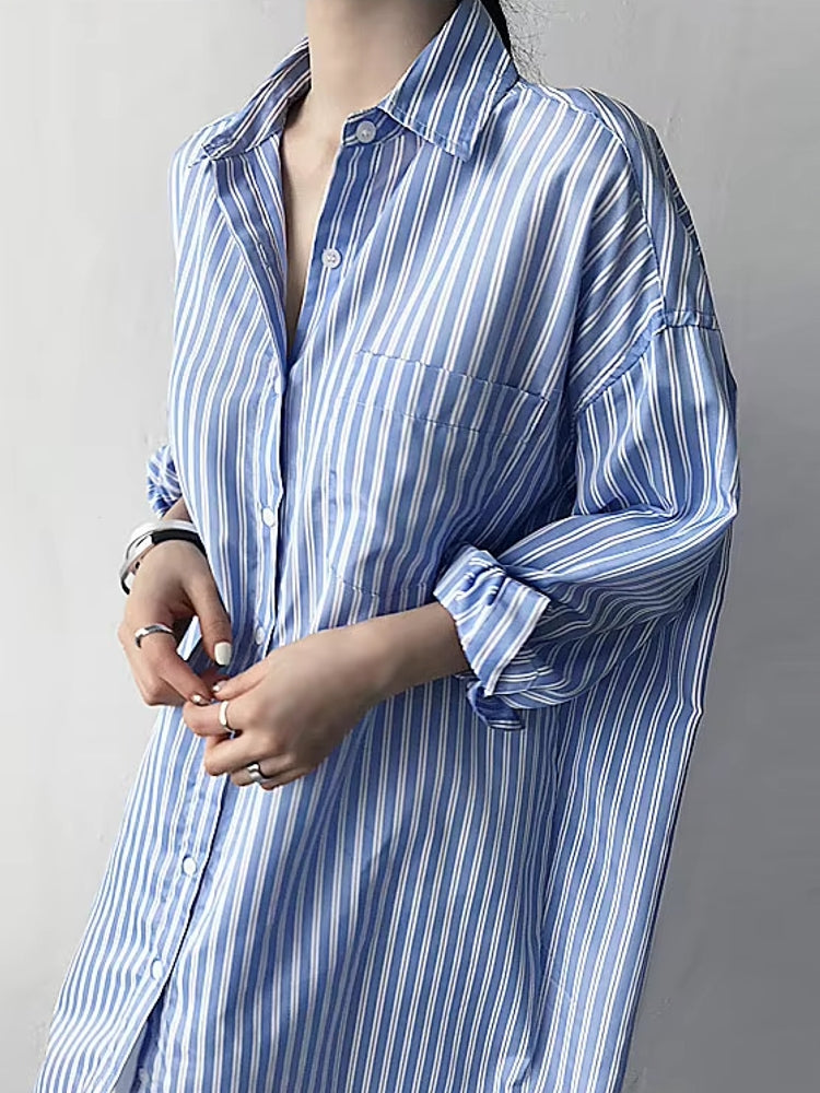 Fashion Mid-length Striped Shirt Skirt Blouses - Tophatter Daily Deals
