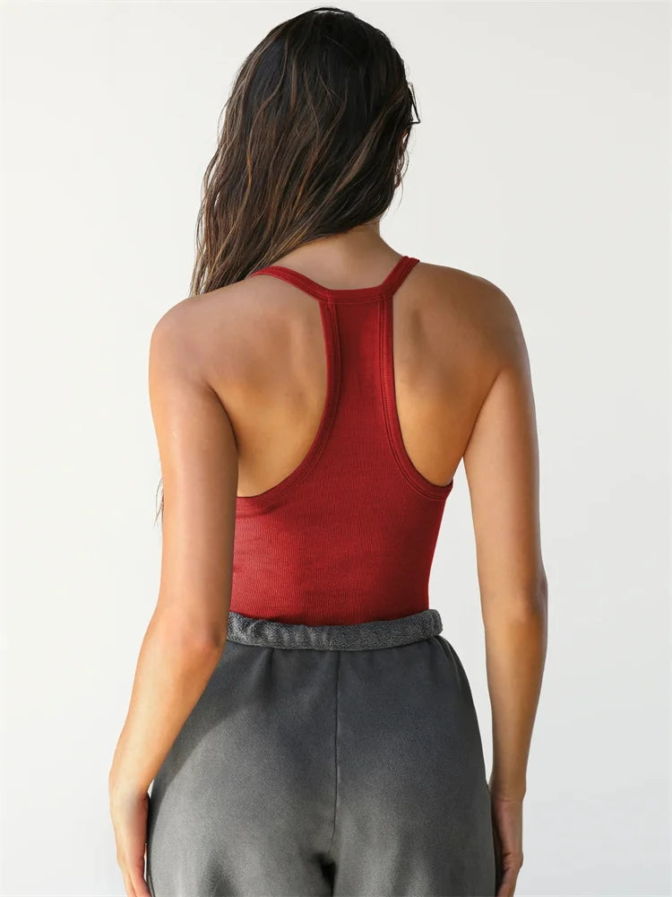 Slim Knit Ribbed Racerback Slim Fitted Tops Blouses - Tophatter Daily Deals