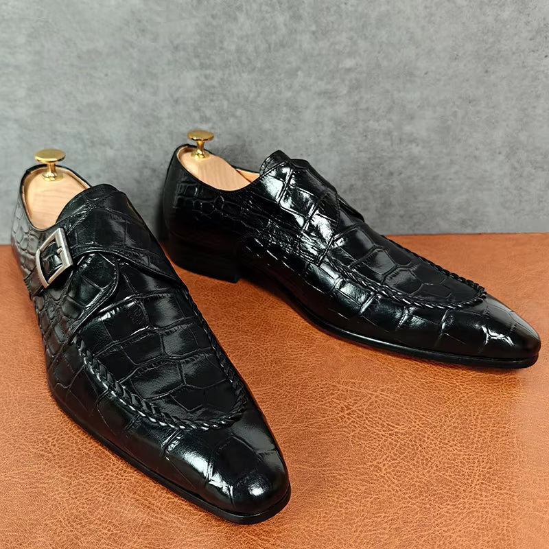 Black Crocodile Print Woven Pattern Loafers Men Dresses Shoes - Tophatter Daily Deals