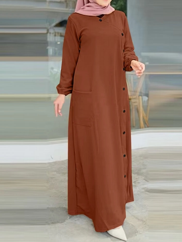 Muslim O Neck Maxi Dresses Buttons Maxi Dresses - Tophatter Daily Deals