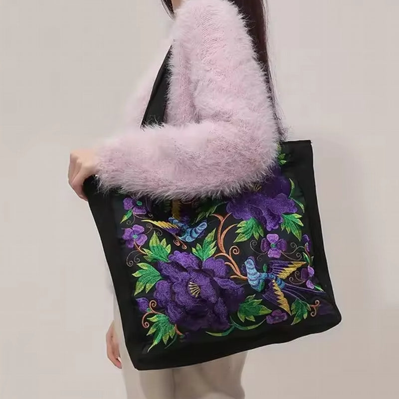 Ethnic Canvas Tote Shoulder Bag Silver Women Bag - Tophatter Daily Deals