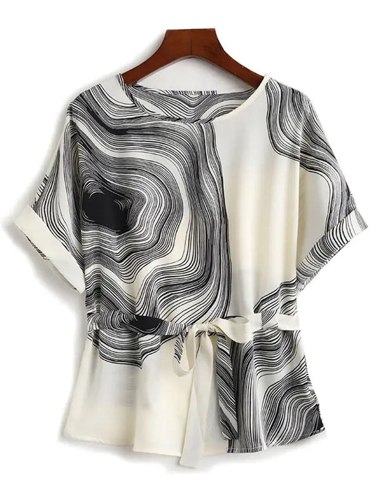 Vintage Chiffon O-Neck Women Striped Blouse White Blouses - Tophatter Daily Deals