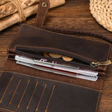 Vintage Brown Bifold Long Purse Genuine Leather Long Wallet Wallets - Tophatter Daily Deals