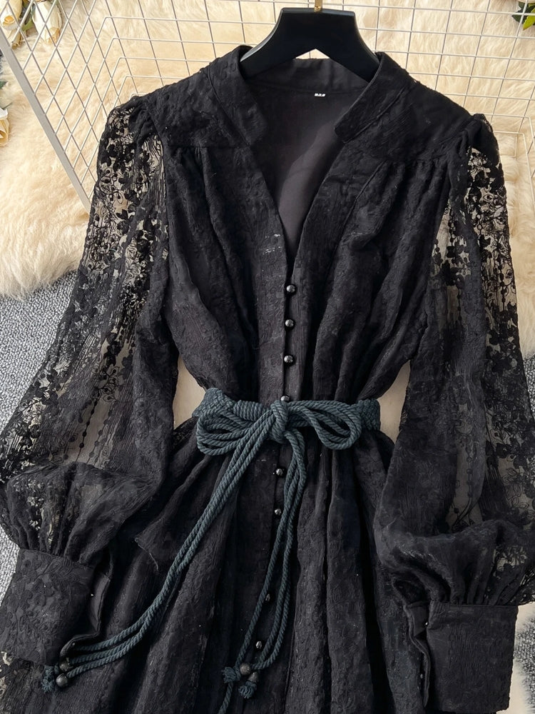 Elegant Luxury Lace Single Breasted Evening Party Dress Maxi Dresses - Tophatter Daily Deals