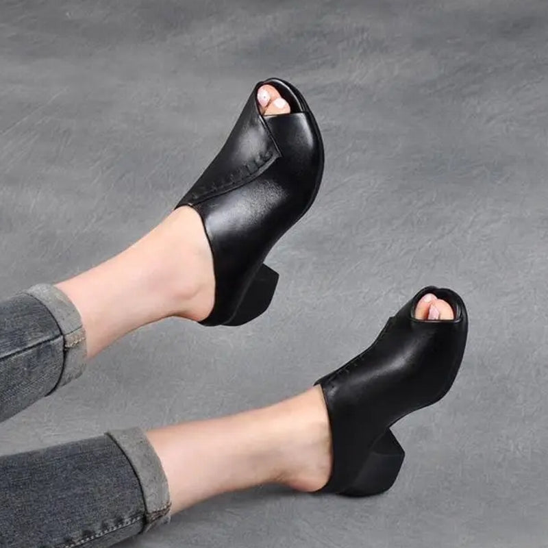 Soft Leather Fish Mouth Mother's Shoes Casual Women Shoes - Tophatter Daily Deals