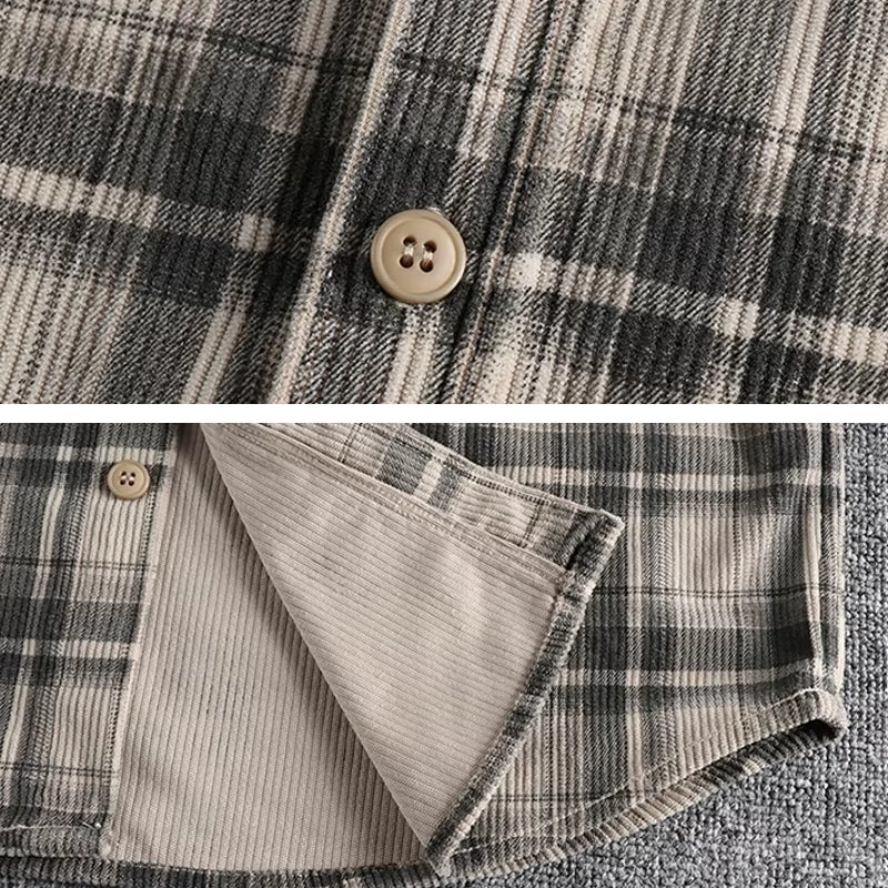 Plaid Woven Corduroy Men Shirts Men's Shirts - Tophatter Daily Deals