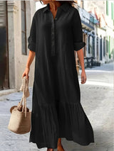Women Simple Style Solid Color Cotton Linen Dresses Black Maxi Dresses - Tophatter Daily Deals